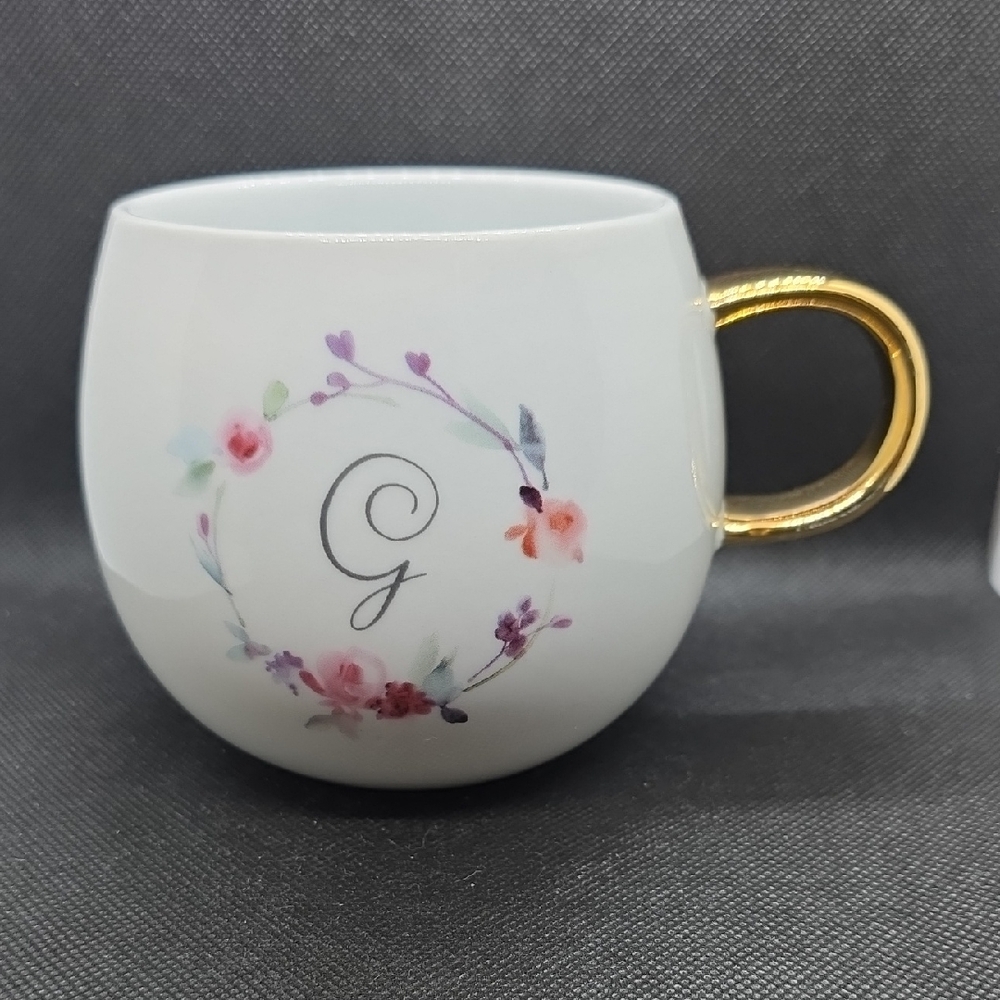 Fringe Studio White Mug with Gold Handle and Floral Accents
